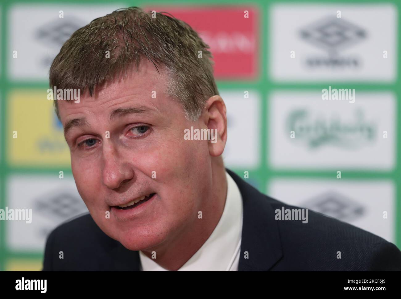 Stephen Kenny, Manager der Republik Irland, während einer Pressekonferenz nach der Ankündigung seiner Mannschaft im FAI-Hauptquartier in Abbotstown. Am Montag, den 24. Mai 2021, in Abbotstown, Dublin, Irland. (Foto von Artur Widak/NurPhoto) Stockfoto