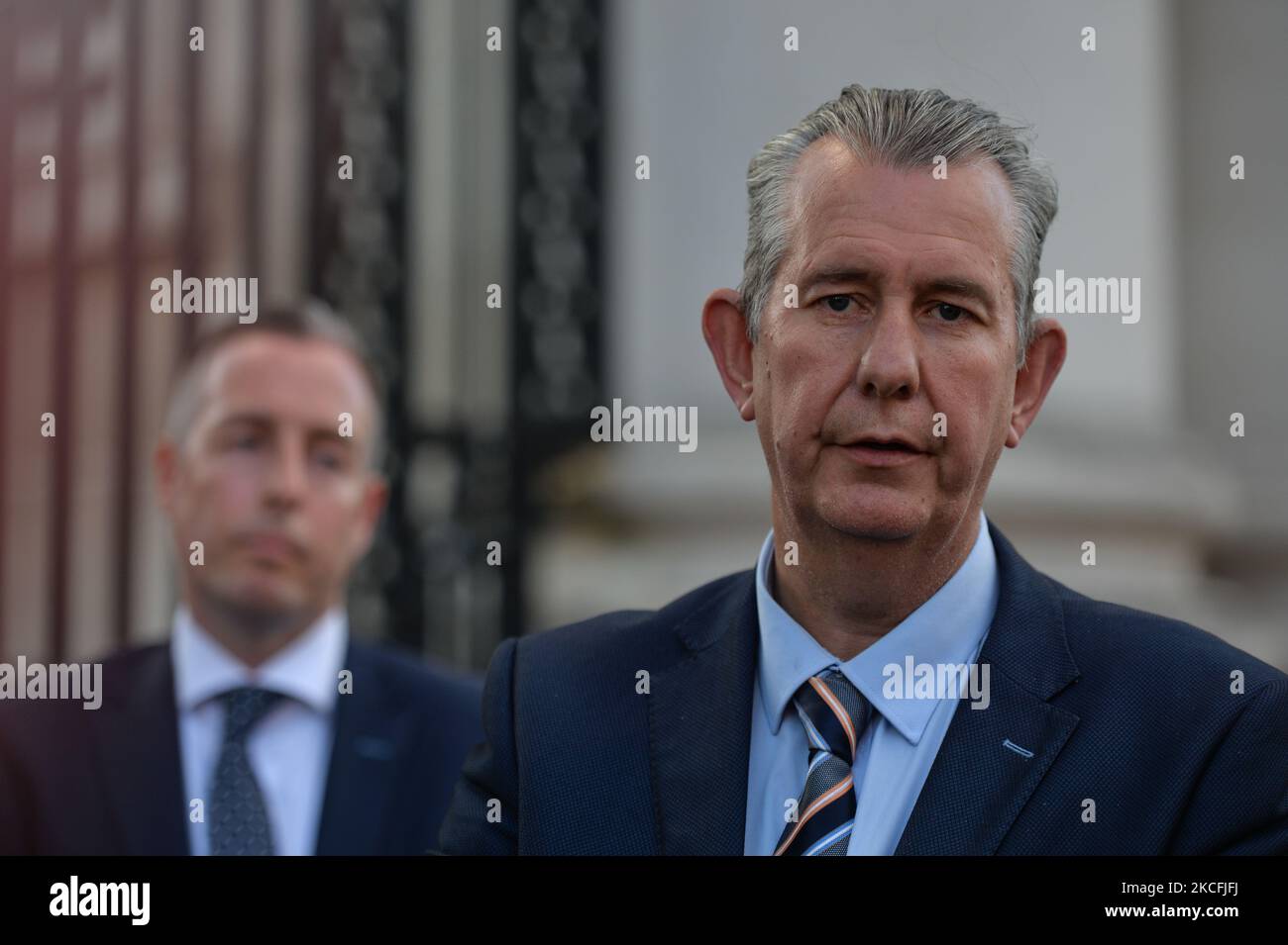 DUP-Anführer Edwin Poots verlässt Regierungsgebäude in Dublin, nachdem er mit dem irischen Premierminister Micheal Martin zusammentreffen konnte. Am Donnerstag, den 3. Juni 2021, in Dublin, Irland. (Foto von Artur Widak/NurPhoto) Stockfoto