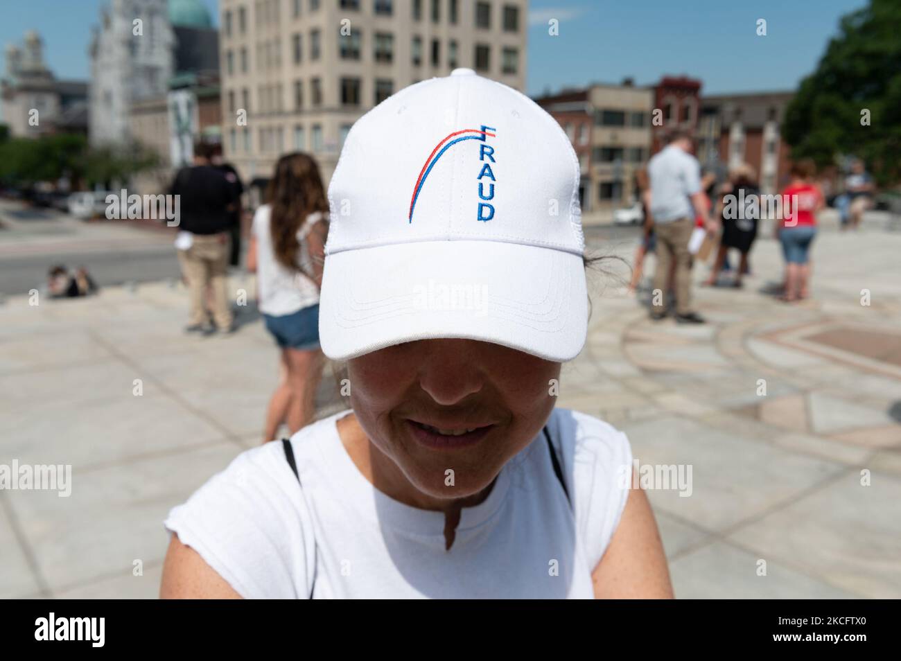 Ein Teilnehmer der Wiedereröffnung Kundgebung in Harrisburg, Pennsylvania, USA, am 5. Juni 2021. (Foto von Zach D Roberts/NurPhoto) Stockfoto