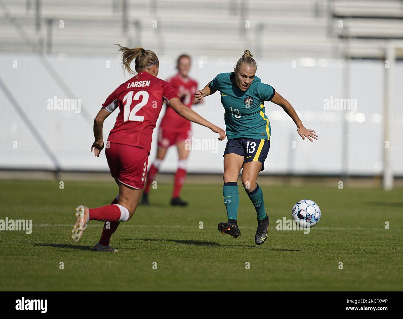 Die Australier Tameka Yallop beim Freundschaftsspiel zwischen Dänemark und Australien im Horsens Stadium, Horsens, Dänemark, am 10. Juni 2021. (Foto von Ulrik Pedersen/NurPhoto) Stockfoto