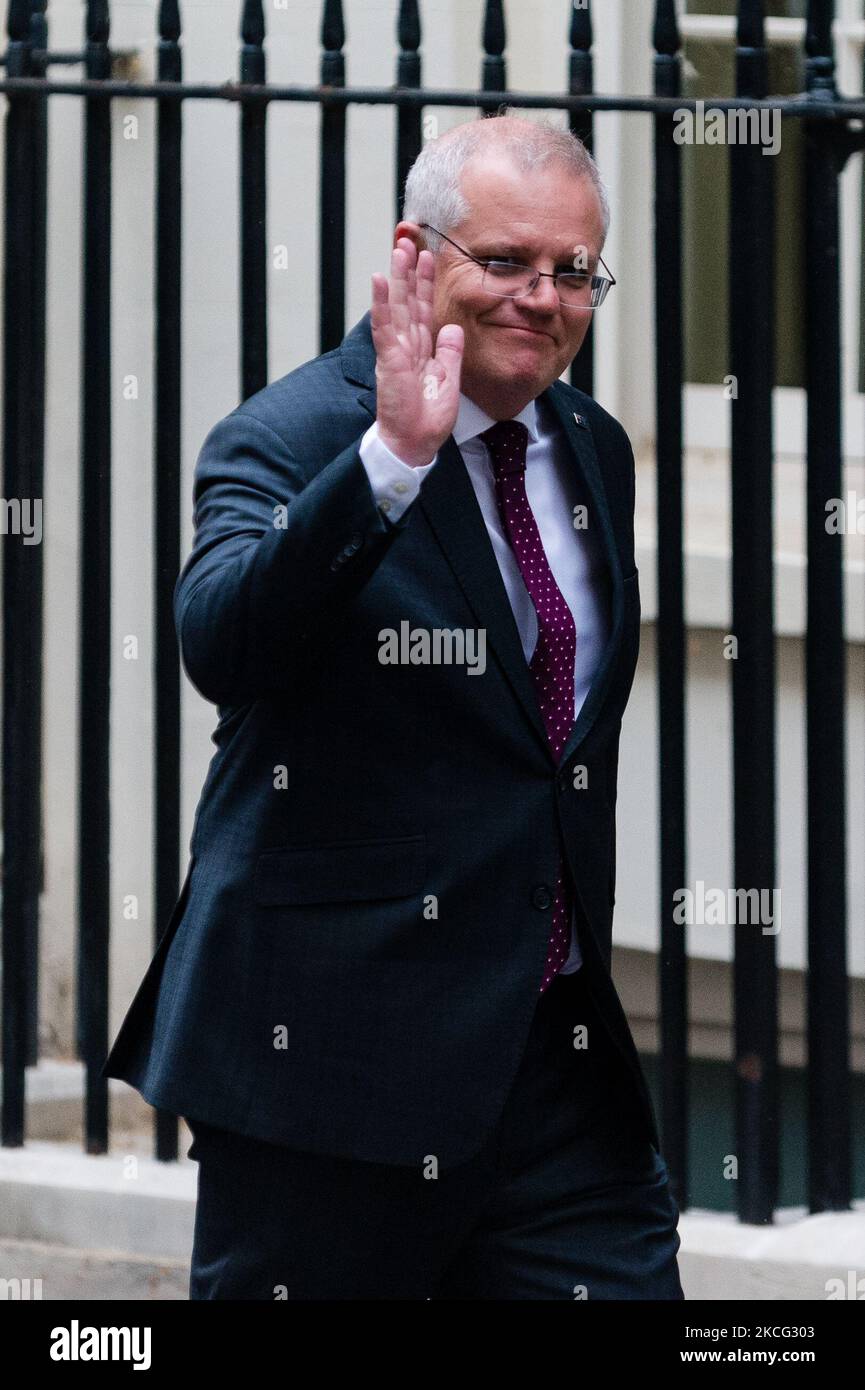 Der australische Premierminister Scott Morrison kommt am 14. Juni 2021 in der Downing Street 10 in London, Großbritannien, an. (Foto von Maciek Musialek/NurPhoto) Stockfoto