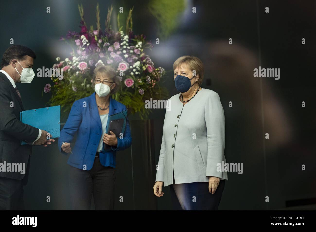 Bundeskanzlerin Angela Merkel erwartet am 22. Juni 2021 die Ankunft der EU-Kommissionspräsidentin Ursula von der Leyen im Kanzleramt in Berlin. (Foto von Emmanuele Contini/NurPhoto) Stockfoto