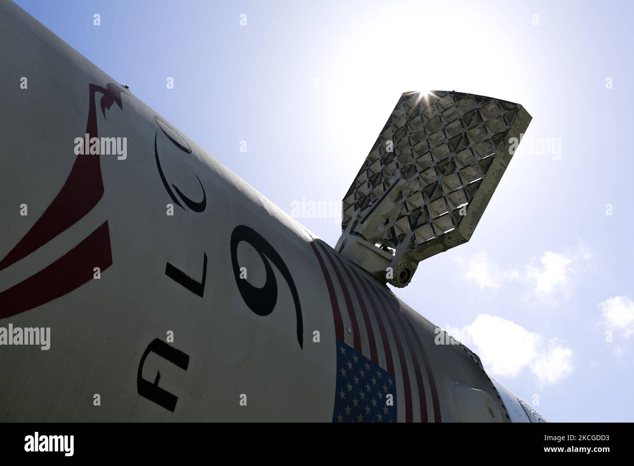 Details von Falcon 9 am 24.. Juni 2021 im NASA Space Center in Houston, Texas, USA. (Foto von Reginald Mathalone/NurPhoto) Stockfoto