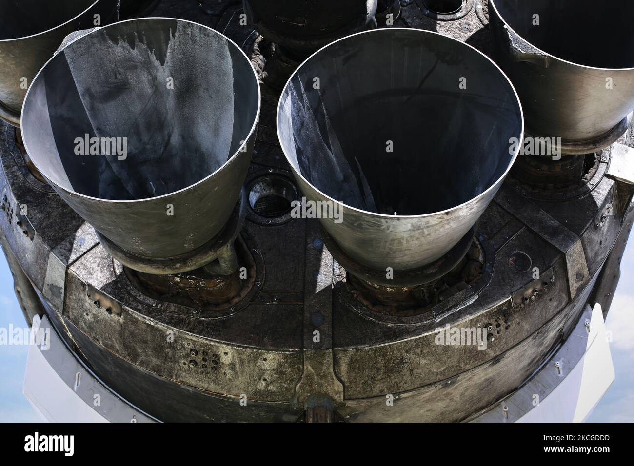 Details von Falcon 9 am 24.. Juni 2021 im NASA Space Center in Houston, Texas, USA. (Foto von Reginald Mathalone/NurPhoto) Stockfoto