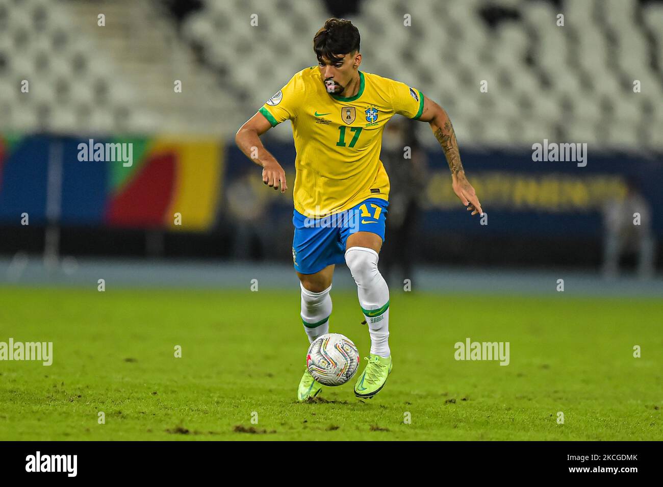 Lucas Paqueta Brasilianischer Spieler bei einem Spiel der Gruppe B zwischen Brasilien und Kolumbien im Rahmen von Copa America Brazil 2021 im Estadio Olimpico Nilton Santos am 23. Juni 2021 in Rio de Janeiro, Brasilien. (Foto von Thiago Ribeiro/NurPhoto) Stockfoto