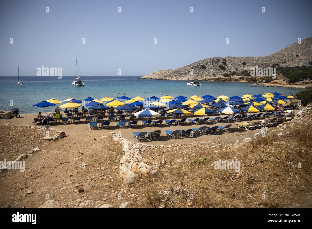 Potamos Beach auf der Insel Halki, Griechenland am 1. Juli 2021. (Foto von Emmanuele Contini/NurPhoto) Stockfoto