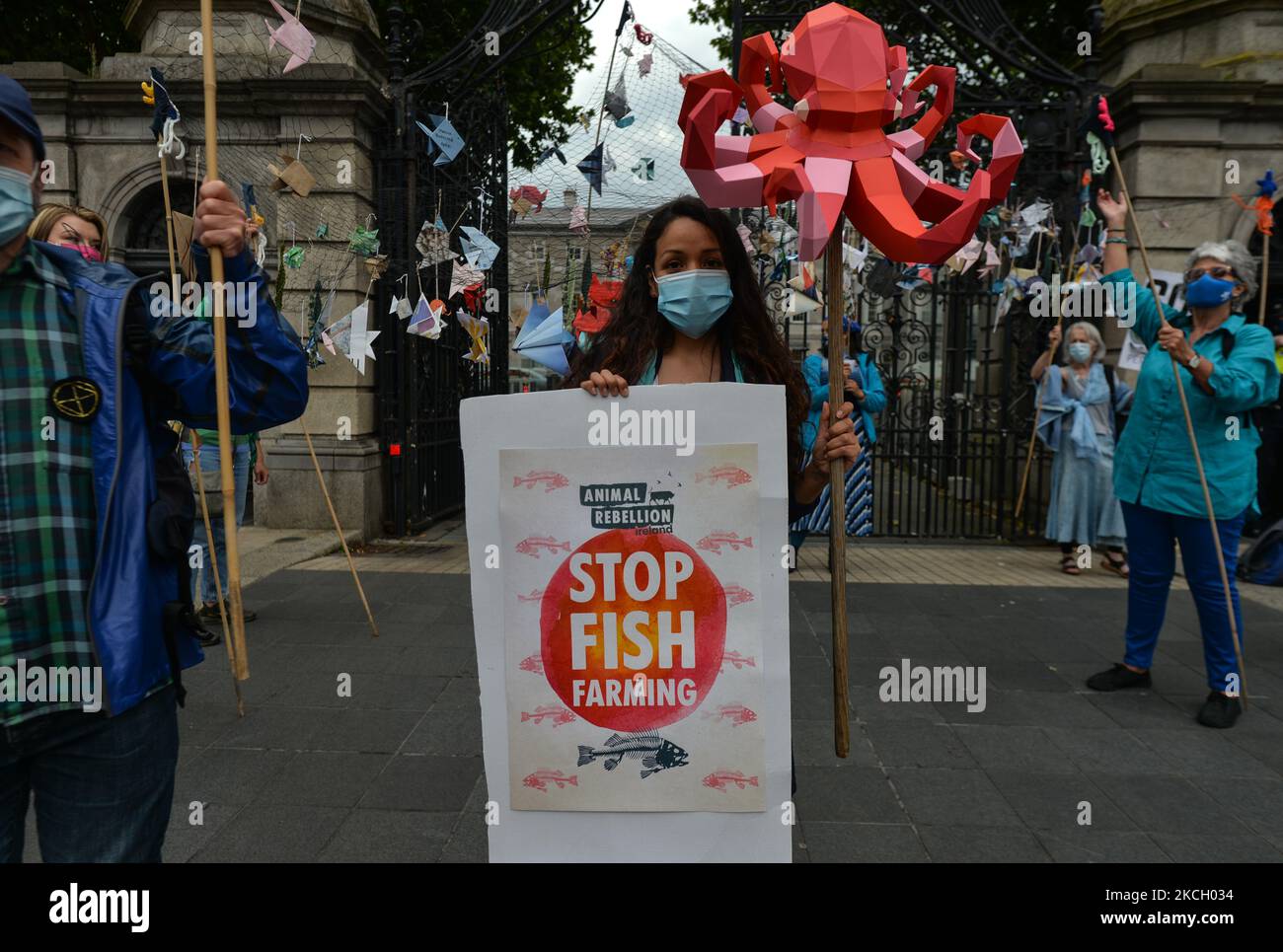 Extinction Rebellion-Aktivisten während des Protests zum Schutz unserer Meere vor dem Leinster House in Dublin. Am Mittwoch, den 07. Juli 2021, in Dublin, Irland. (Foto von Artur Widak/NurPhoto) Stockfoto