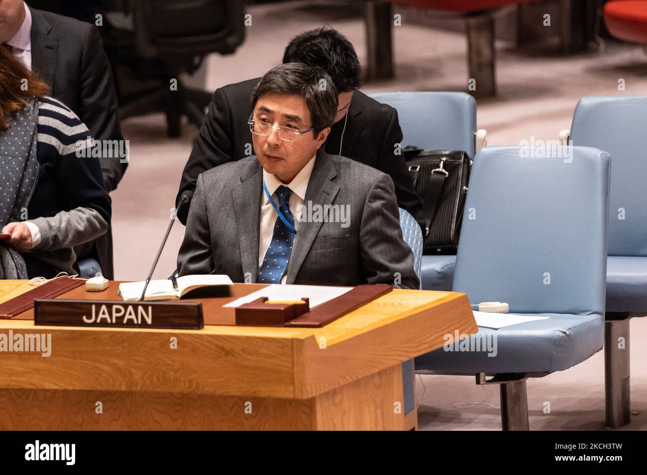 Der japanische Botschafter Ishikane Kimihiro nimmt am 4. November 2022 an der Sitzung des Sicherheitsrates über Nichtverbreitung/DVRK im UN-Hauptquartier Teil Stockfoto