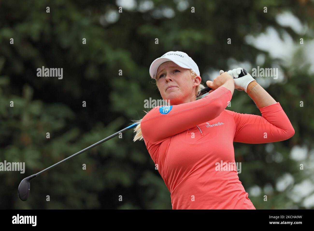Stephanie Meadow trifft beim dritten Lauf der Dow Great Lakes Bay Invitational im Midland Country Club in Midland, Michigan, am Freitag, den 16. Juli 2021, vom 14.-Abschlag. (Foto von Amy Lemus/NurPhoto) Stockfoto