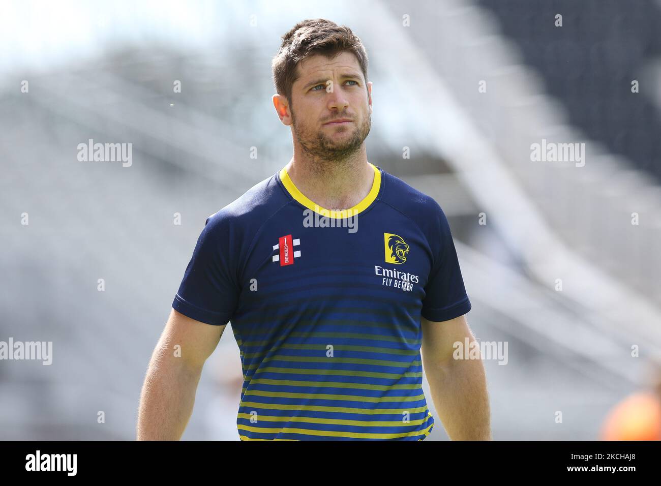 Sean Dickson von Durham vor dem Vitality Blast T20-Spiel zwischen Lancashire und dem Durham County Cricket Club am Freitag, dem 16.. Juli 2021 in Old Trafford, Manchester. (Foto von will Matthews/MI News/NurPhoto) Stockfoto