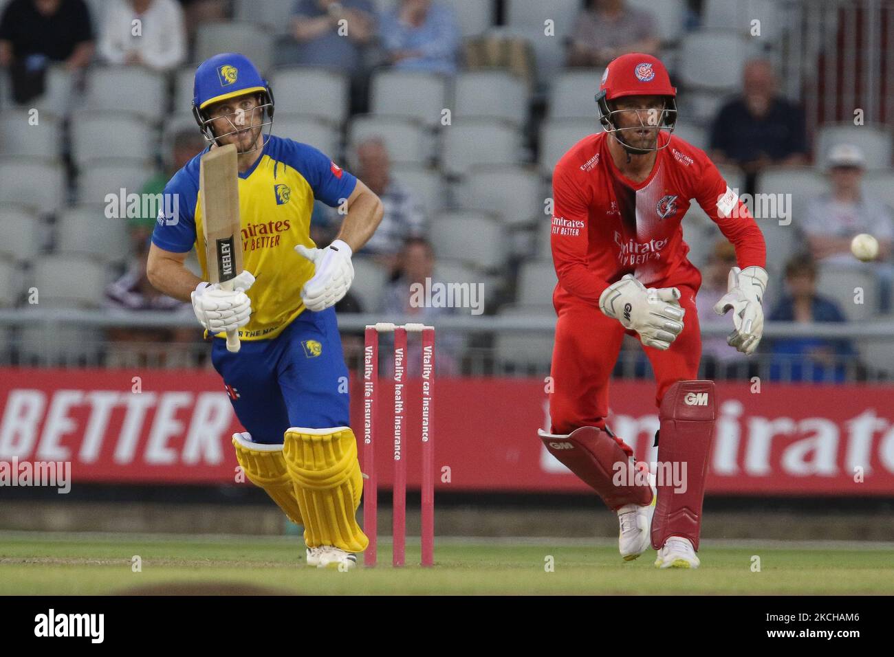 Sean Dickson von Durham Fledermäuse während der Vitality Blast T20 Spiel zwischen Lancashire und Durham County Cricket Club in Old Trafford, Manchester am Freitag 16. Juli 2021. (Foto von will Matthews/MI News/NurPhoto) Stockfoto