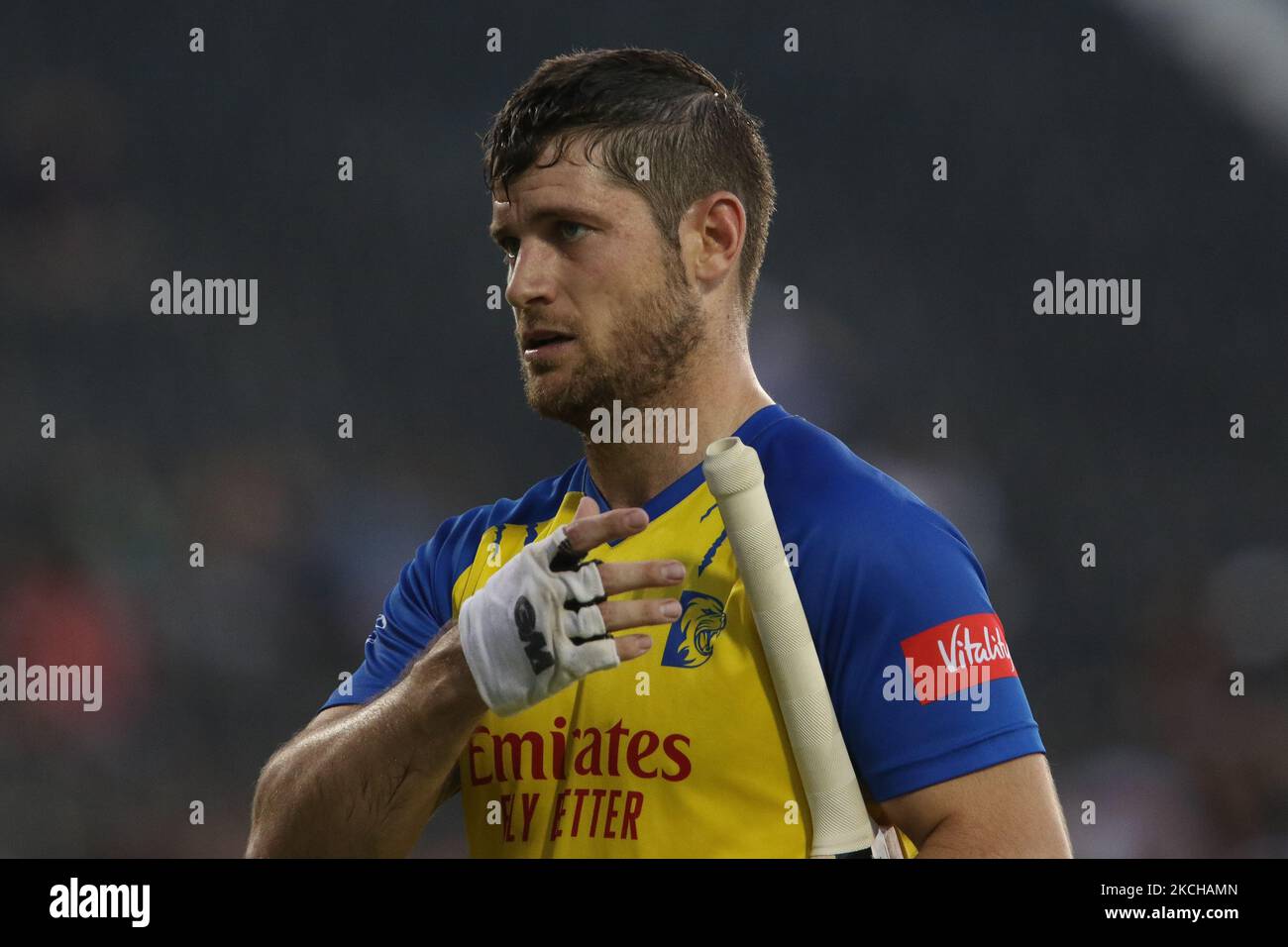 Sean Dickson von Durham gesehen während der Vitality Blast T20 Spiel zwischen Lancashire und Durham County Cricket Club in Old Trafford, Manchester am Freitag, 16.. Juli 2021. (Foto von will Matthews/MI News/NurPhoto) Stockfoto