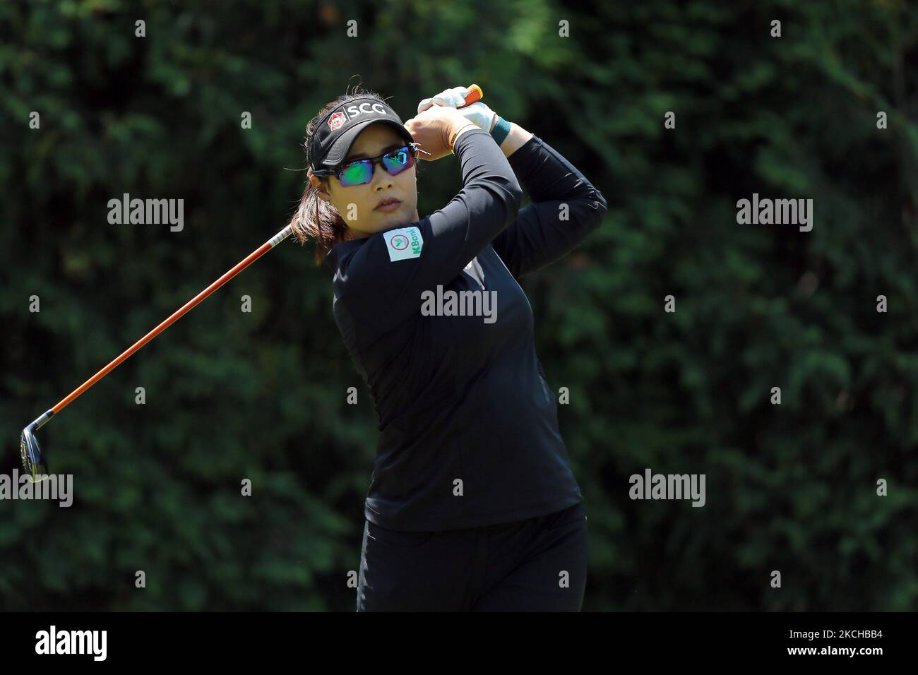 Moriya Jutanugarn aus Thailand wird am Samstag, den 17. Juli 2021, in der Endrunde des Dow Great Lakes Bay Invitational im Midland Country Club in Midland, Michigan, auf den fünften Abschlag gesetzt. (Foto von Jorge Lemus/NurPhoto) Stockfoto