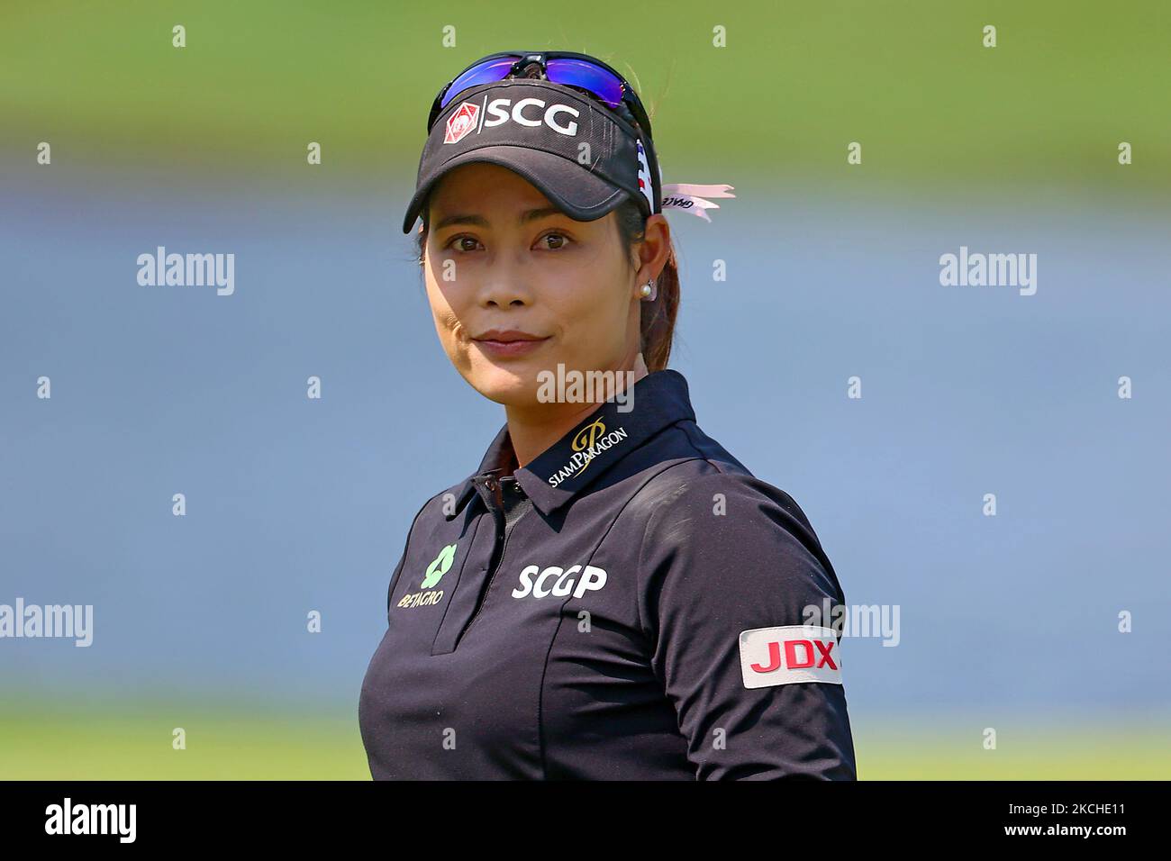 Moriya Jutanugarn aus Thailand wartet am Samstag, den 17. Juli 2021, im Midland Country Club in Midland, Michigan, auf dem 13. Green während der Finalrunde des Dow Great Lakes Bay Invitational. (Foto von Amy Lemus/NurPhoto) Stockfoto