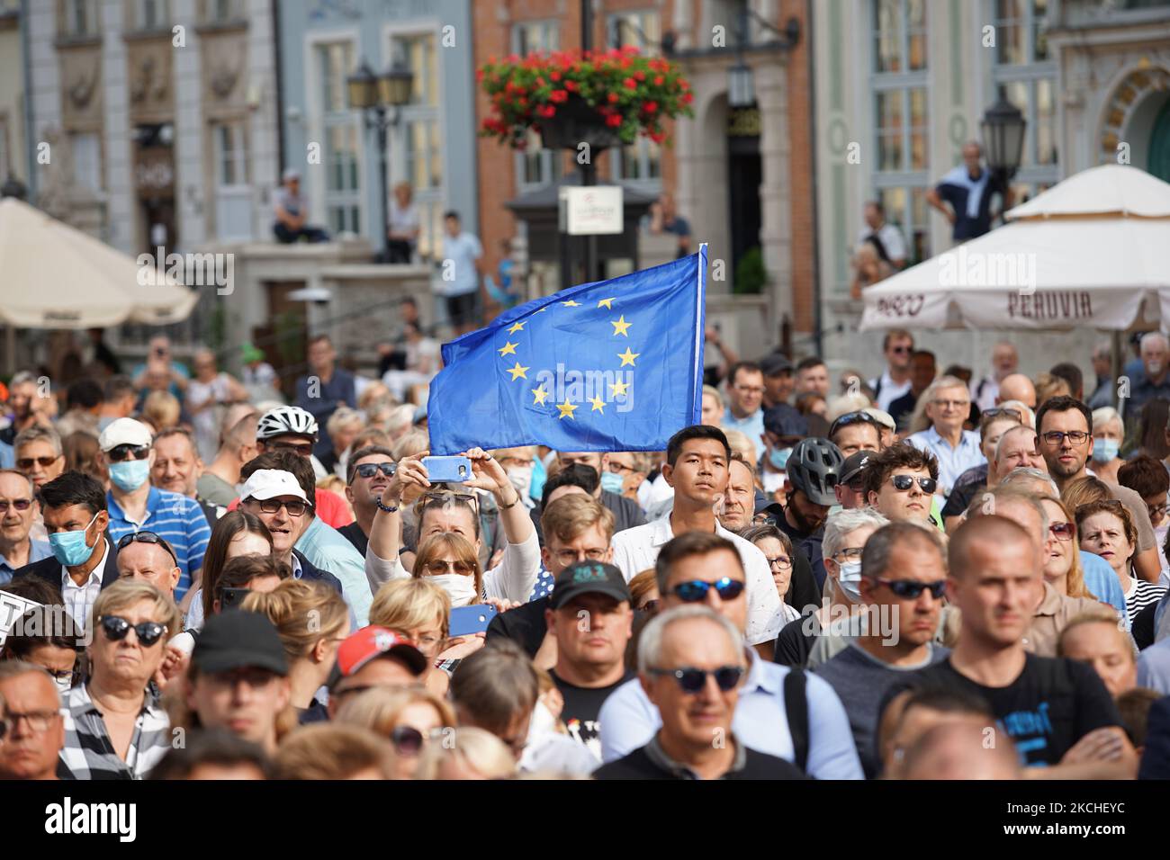 Am 19. Juli 2021 gab Tusk in Danzig, Polen, bekannt, dass er die aktuelle Regierungspartei (PiS) besiegen und das Land zu europäischen Werten zurückbringen werde (Foto: Michal Fludra/NurPhoto) Stockfoto