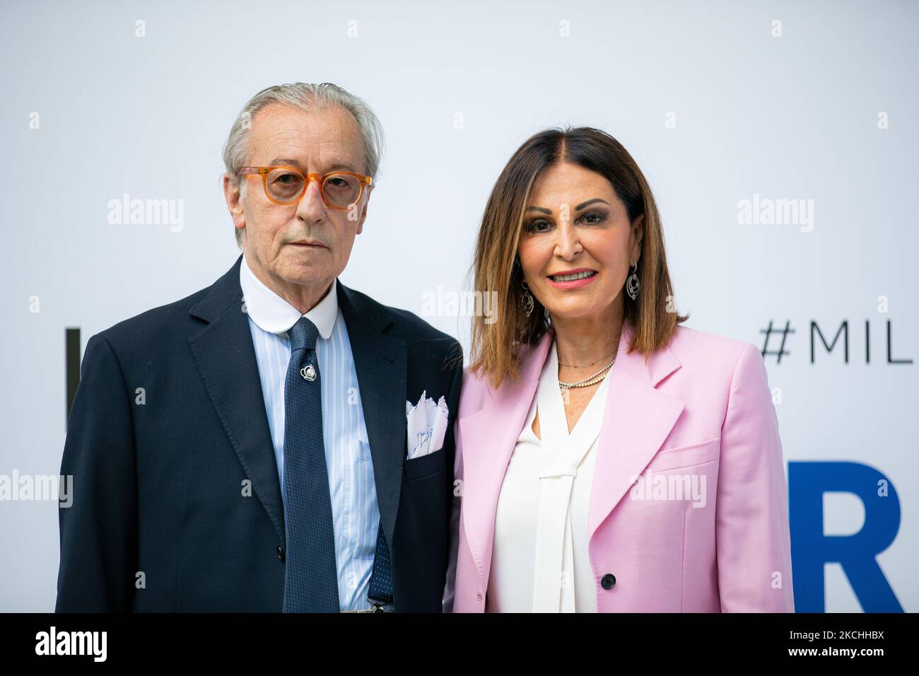 Daniela Santanchè und Vittorio Feltri nehmen am 16. Juli 2021 an der Pressekonferenz des Kandidaten-Bürgermeisters Luca Bernardo im Palazzo delle Stelline in Mailand, Italien, Teil. (Foto von Alessandro Bremec/NurPhoto) Stockfoto