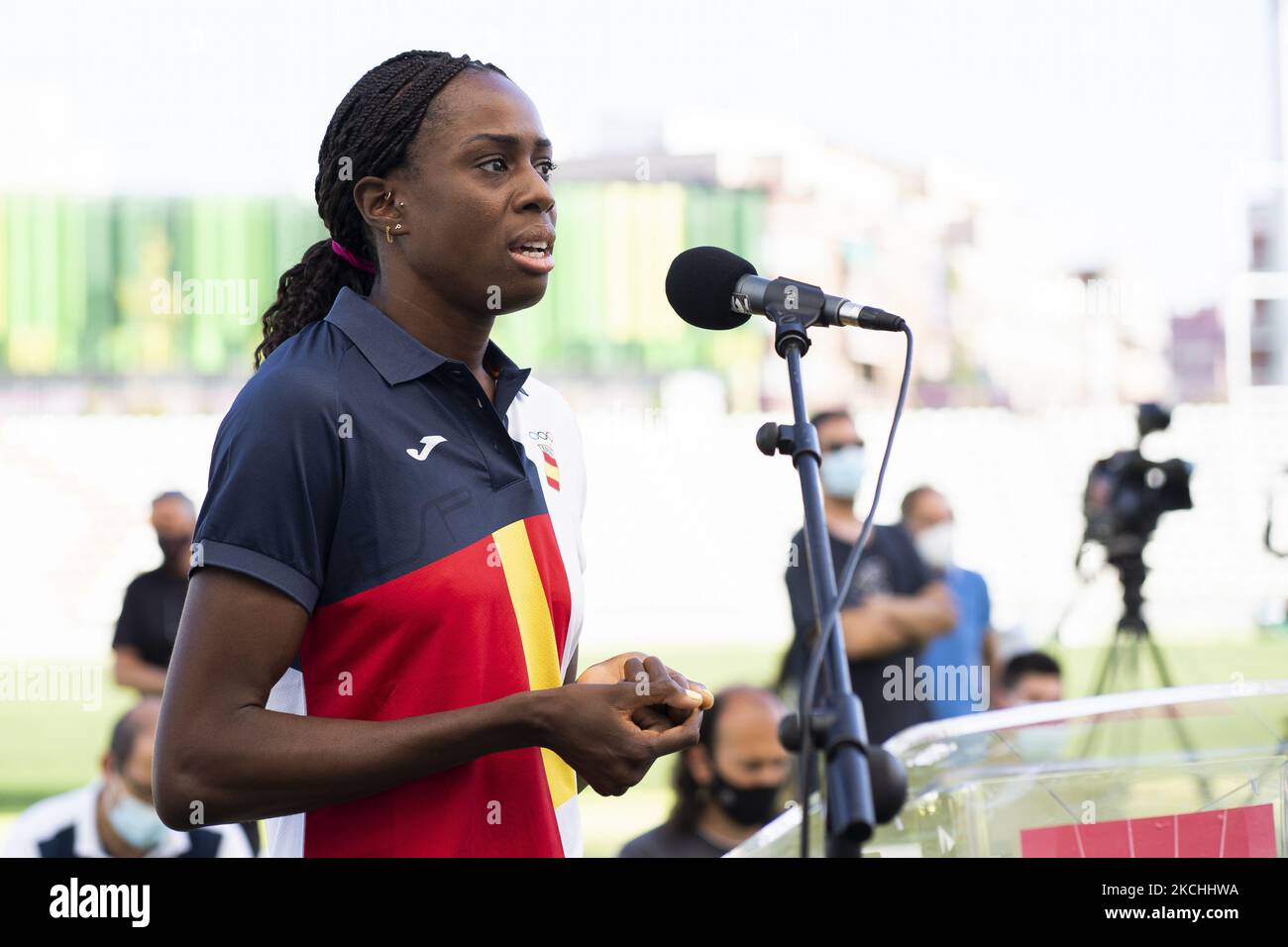 Aauri Lorena Bokesaanlässlich des Abschiedsakt des olympischen Leichtathletik-Teams vor seiner Teilnahme an den Olympischen Spielen in Tokio im Vallehermoso-Stadion in Madrid, 22. Juli 2021 Spanien (Foto: Oscar Gonzalez/NurPhoto) Stockfoto