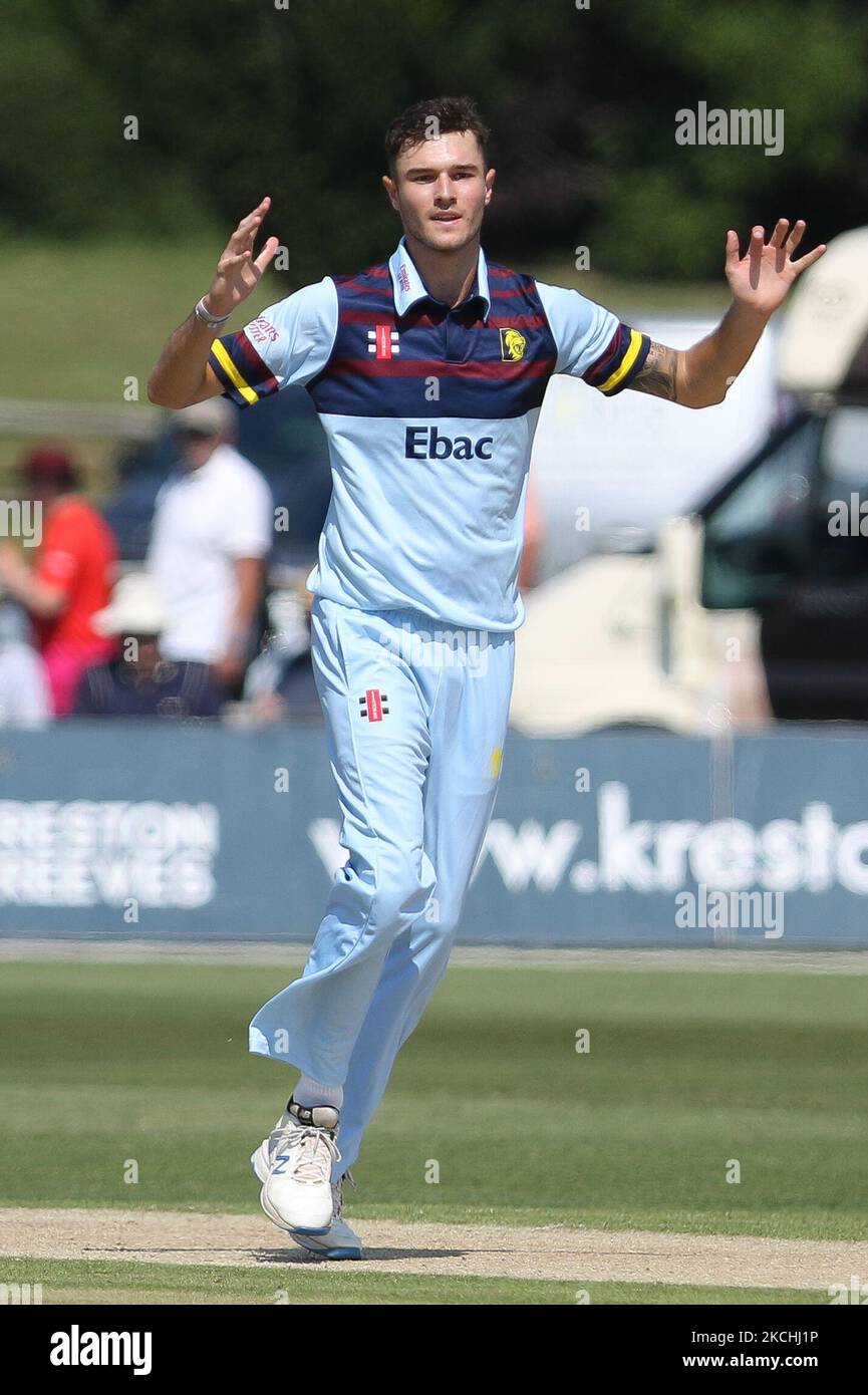 Jack Campbell aus Durham reagiert während des Royal London One Day Cup-Spiels zwischen Kent und Durham am 22.. Juli 2021 auf dem County Ground in Beckenham, Großbritannien. (Foto von will Matthews/MI News/NurPhoto) Stockfoto