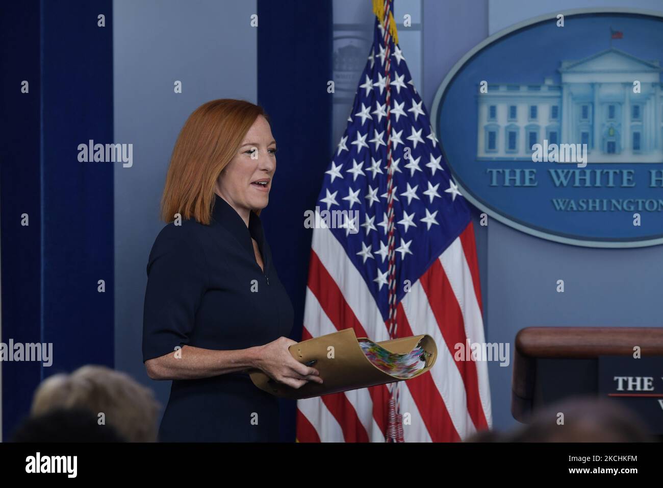 Jen Psaki, die Pressesprecherin des Weißen Hauses, kommt heute am 23. Juli 2021 zu einer Pressekonferenz über die Impfung von US Covid 19, Afghanistans in der nationalen Sicherheit der USA, im Brady Room/Weißen Haus in Washington DC, USA. (Foto von Lenin Nolly/NurPhoto) Stockfoto