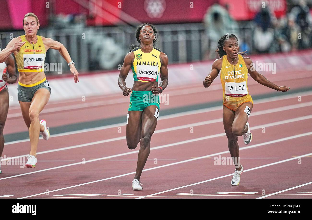 Marie-Josee Ta Lou während der 100 Meter für Frauen bei den Olympischen Spielen in Tokio, Olympiastadion in Tokio, Tokio, Japan am 31. Juli 2021. (Foto von Ulrik Pedersen/NurPhoto) Stockfoto