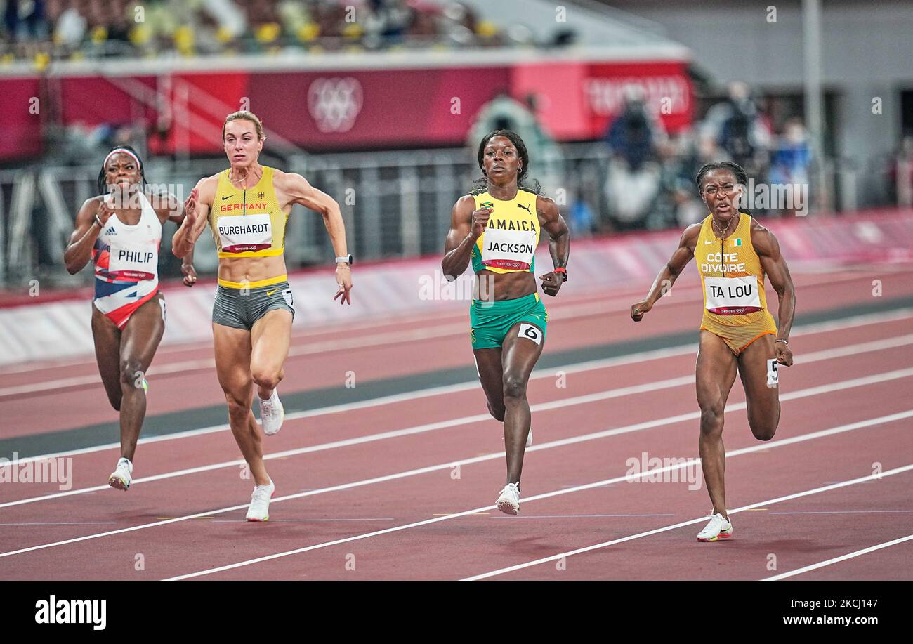 Marie-Josee Ta Lou während der 100 Meter für Frauen bei den Olympischen Spielen in Tokio, Olympiastadion in Tokio, Tokio, Japan am 31. Juli 2021. (Foto von Ulrik Pedersen/NurPhoto) Stockfoto