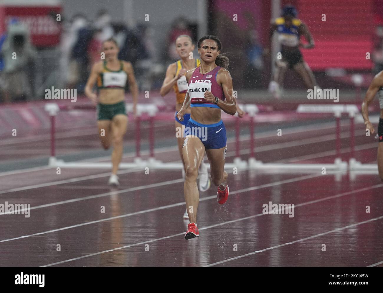 Sydney McLaughlin bei der 3000-Meter-Hindernislauf für Frauen bei den Olympischen Spielen in Tokio, Olympiastadion in Tokio, Tokio, Japan am 2. August 2021. (Foto von Ulrik Pedersen/NurPhoto) Stockfoto