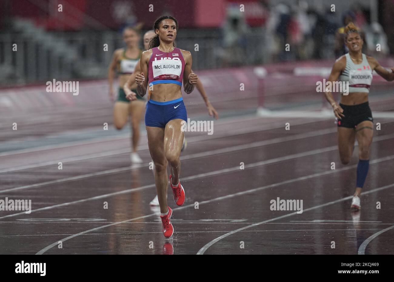 Sydney McLaughlin bei der 3000-Meter-Hindernislauf für Frauen bei den Olympischen Spielen in Tokio, Olympiastadion in Tokio, Tokio, Japan am 2. August 2021. (Foto von Ulrik Pedersen/NurPhoto) Stockfoto