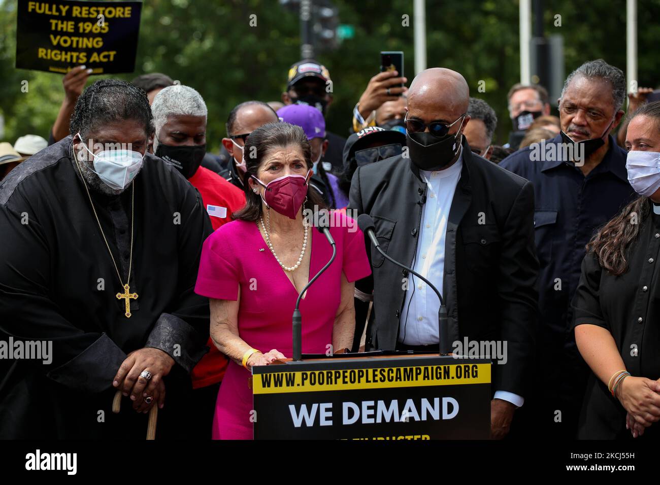 Luci Baines Johnson, die Tochter des ehemaligen Präsidenten Lyndon B. Johnson, spricht bei der Kampagne der Armen am 2. August 2021 bei der Demonstration des moralischen Montags und der zivilen Ungehorsamsmaßnahme in der Nähe des US-Kapitols in Washington, D.C. (Foto: Bryan Olin Dozier/NurPhoto) Stockfoto