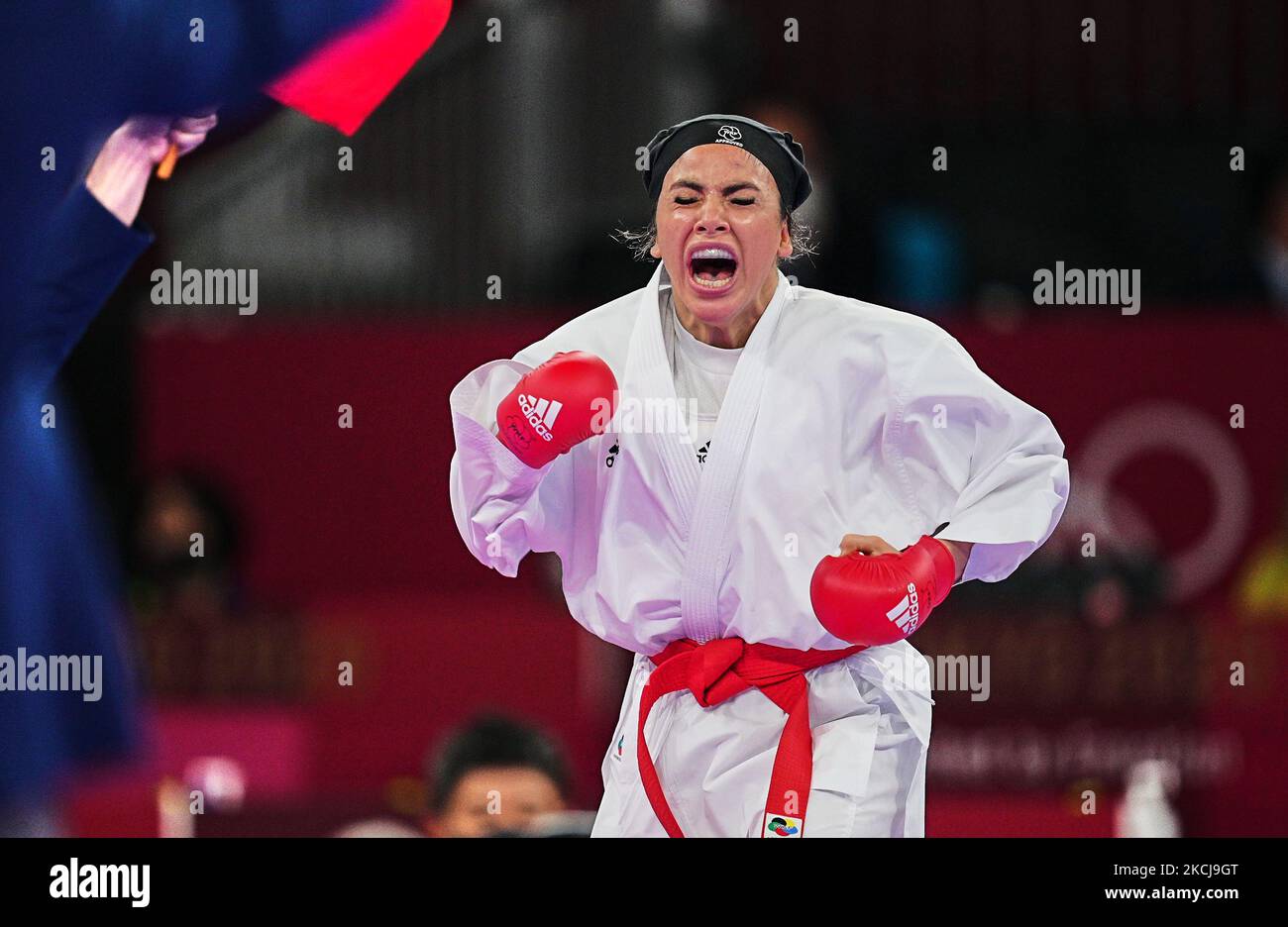 Sara Bahmanyar während der Karate bei den Olympischen Spielen in Tokio, Nippon Budokan Stadion, Tokio, Japan am 5. August 2021. (Foto von Ulrik Pedersen/NurPhoto) Stockfoto