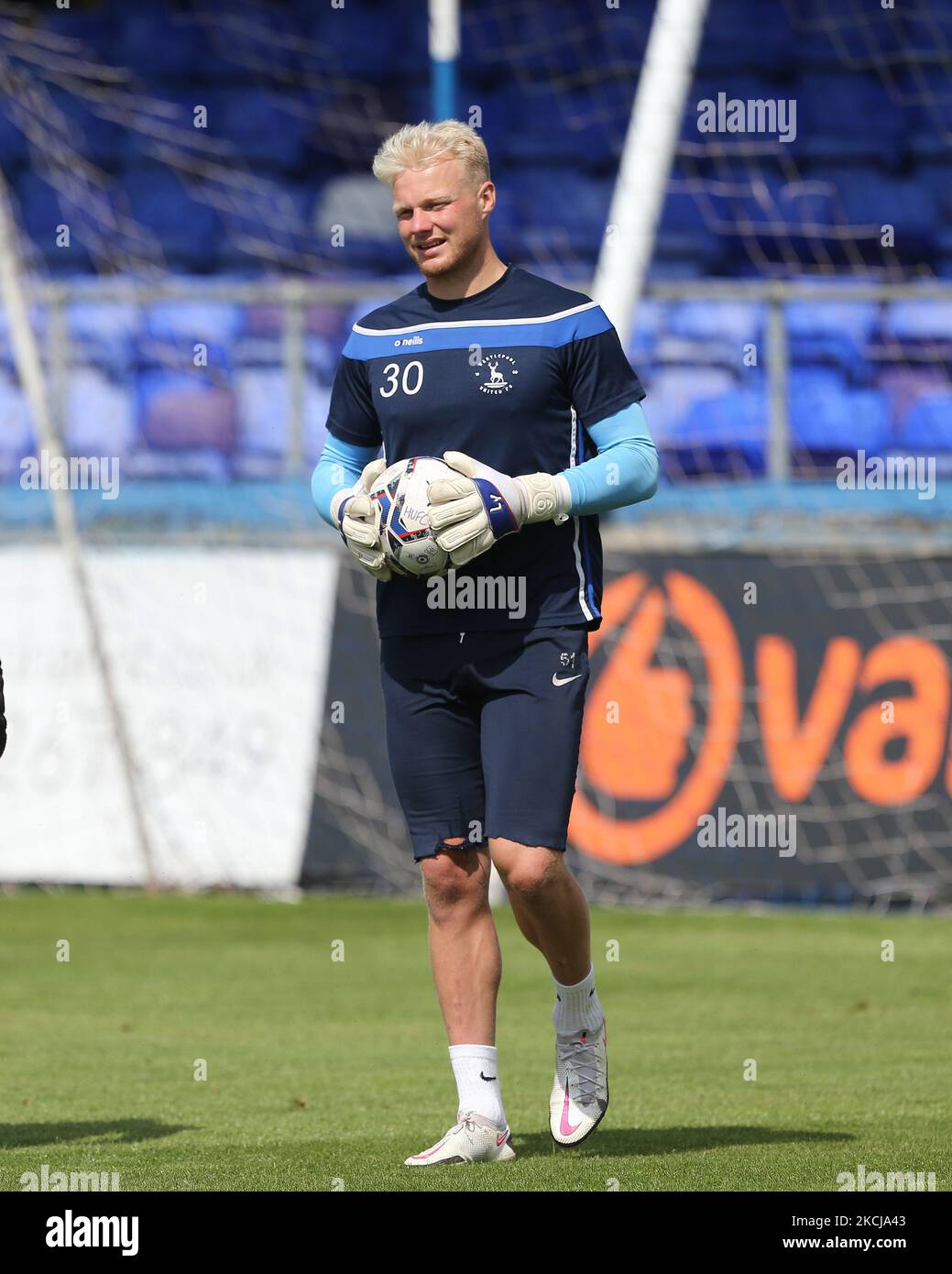 Jonathan Mitchell von Hartlepool United während des Trainings- und Medientages von Hartlepool United im Victoria Park, Hartlepool, am Donnerstag, 5.. August 2021. (Foto von Mark Fletcher/MI News/NurPhoto) Stockfoto