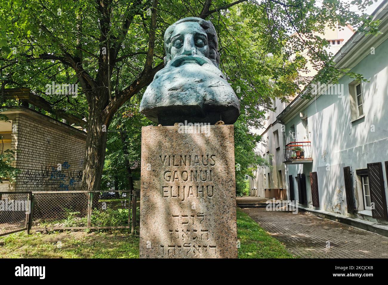 Ein Denkmal von Vilna Gaon in Vilnius, Litauen am 27. Juli 2021. (Foto von Beata Zawrzel/NurPhoto) Stockfoto