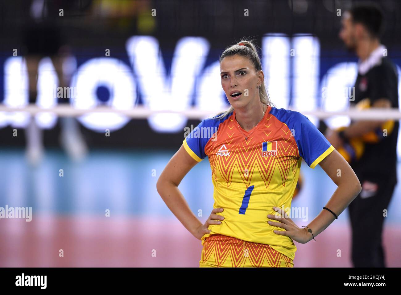 Andreea Diana Ariton während des CEV EuroVolley 2021 Frauenspiels zwischen Rumänien - Türkei, Final Round, Cluj-Napoca, Rumänien, Mittwoch, 18. August 2021. (Foto von Alex Nicodim/NurPhoto) Stockfoto