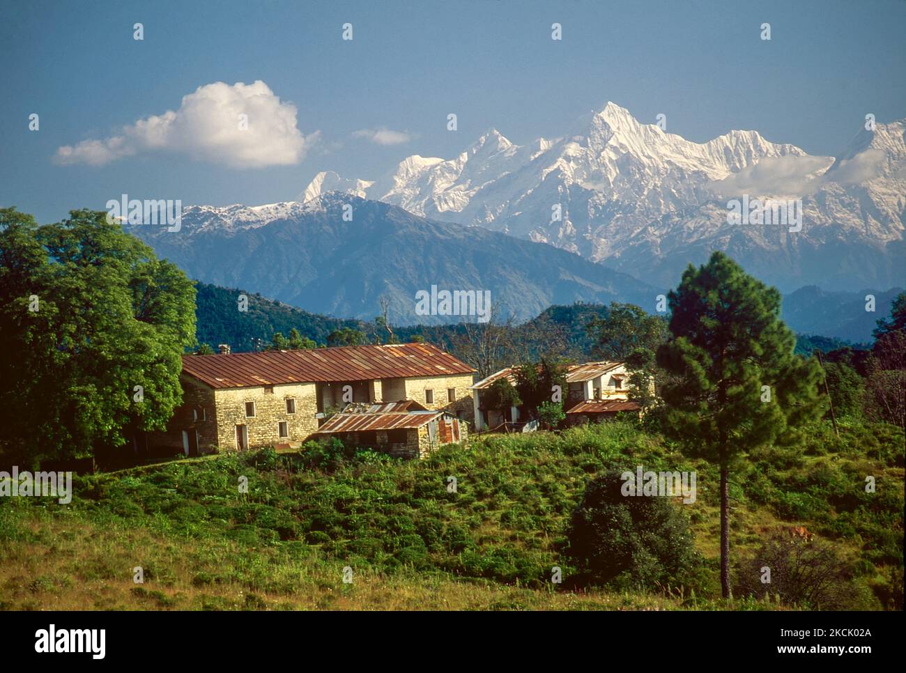 Westlicher Himalaya-Bereich Nanda Devi und Nanda Kot Blick vom Chaukori Dorfbezirk Pithoragarh Stockfoto