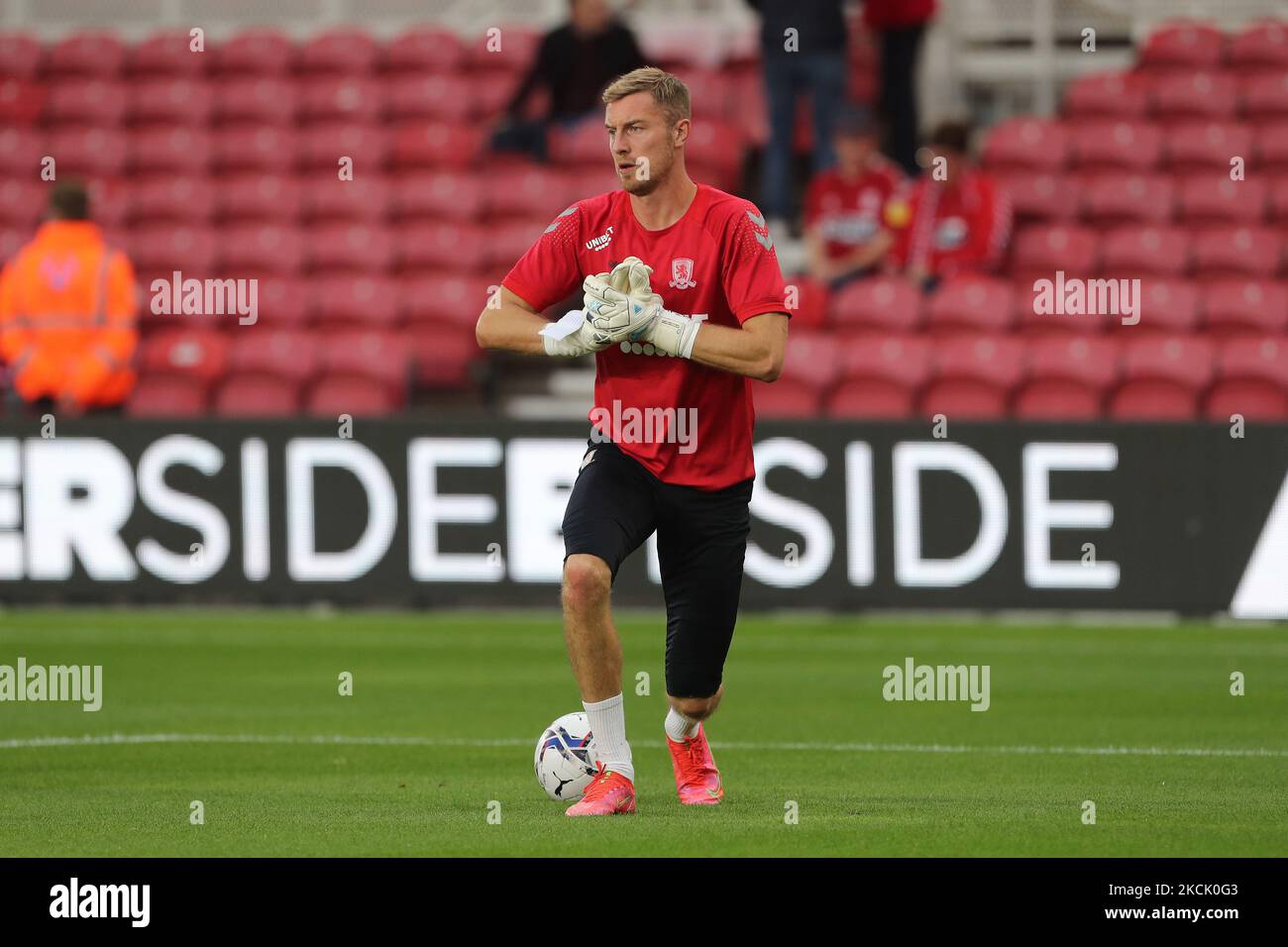 Joe Lumley von Middlesbrough während des Sky Bet Championship-Spiels zwischen Middlesbrough und den Queens Park Rangers am Mittwoch, den 18.. August 2021 im Riverside Stadium, Middlesbrough. (Foto von Mark Fletcher/MI News/NurPhoto) Stockfoto