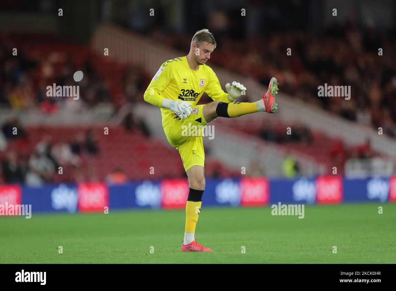 Joe Lumley von Middlesbrough während des Sky Bet Championship-Spiels zwischen Middlesbrough und Queens Park Rangers am Mittwoch, den 18.. August 2021 im Riverside Stadium, Middlesbrough. (Foto von Mark Fletcher/MI News/NurPhoto) Stockfoto