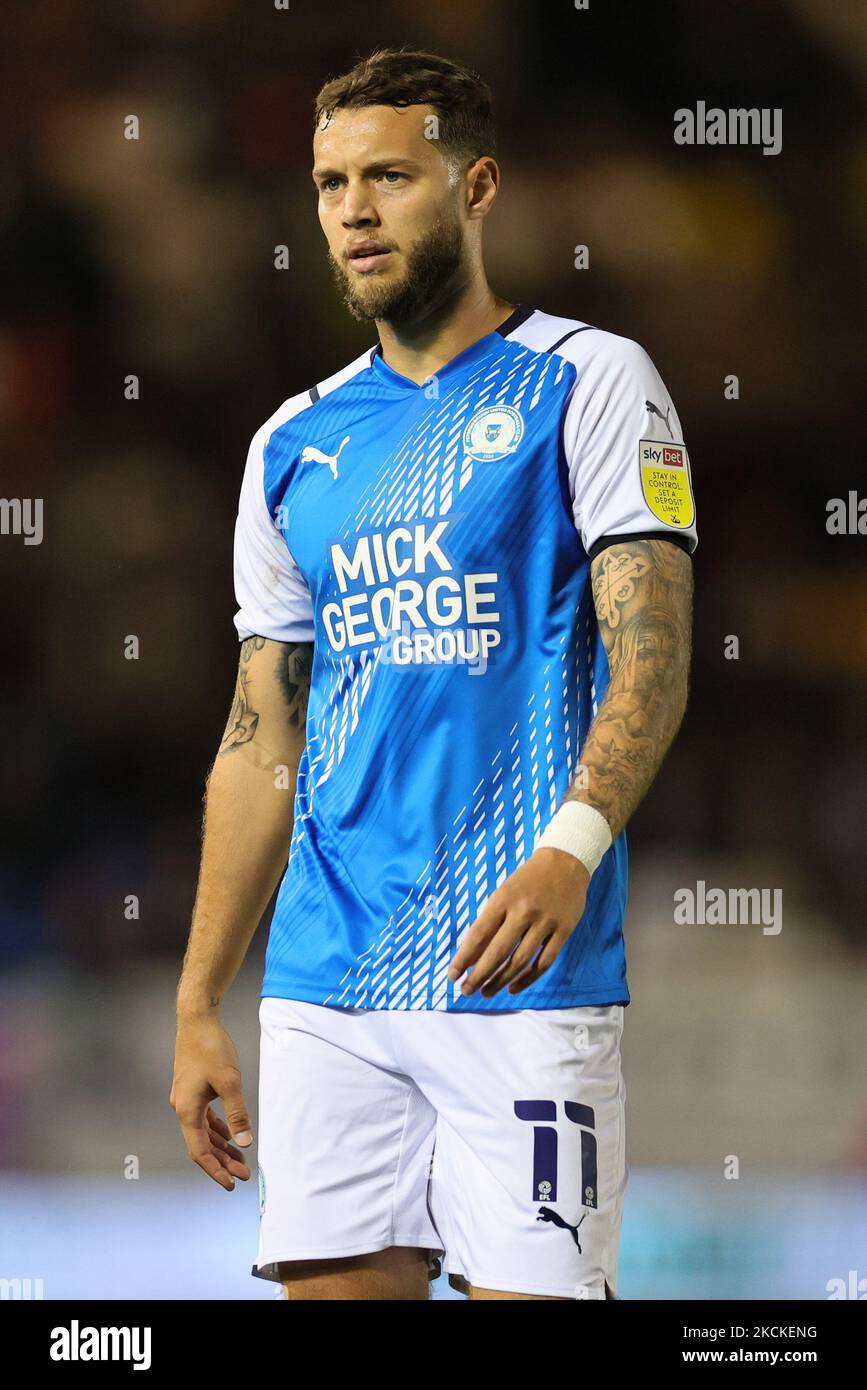 Jorge Grant von Peterborough United während des Sky Bet Championship-Spiels zwischen Peterborough und West Bromwich Albion im Weston Homes Stadium, Peterborough, Großbritannien, am 28.. August 2021. (Foto von James Holyoak/MI News/NurPhoto) Stockfoto