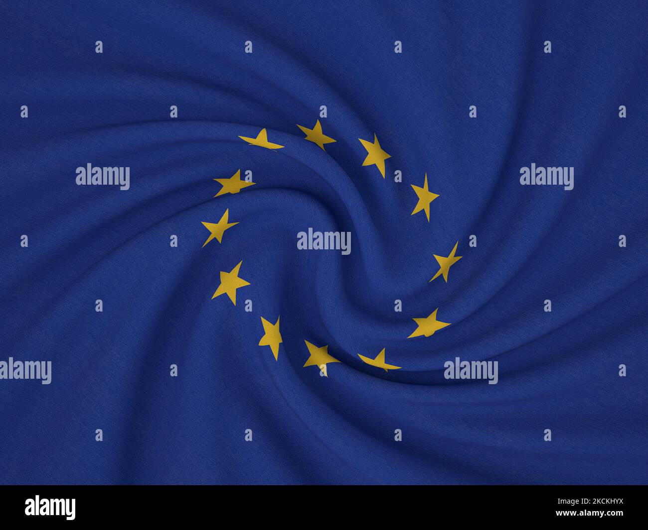 Verdrehter Stoff EU Flagge Hintergrund. 3D Abbildung. Stockfoto