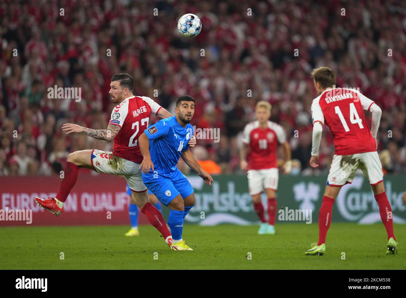 Mohammad und Pierre Emile Højbjerg aus Dänemark während der WM-Qualifikation im Parkenstadion, Kopenhagen, Dänemark, am 8. September 2021 gegen Israel. (Foto von Ulrik Pedersen/NurPhoto) Stockfoto