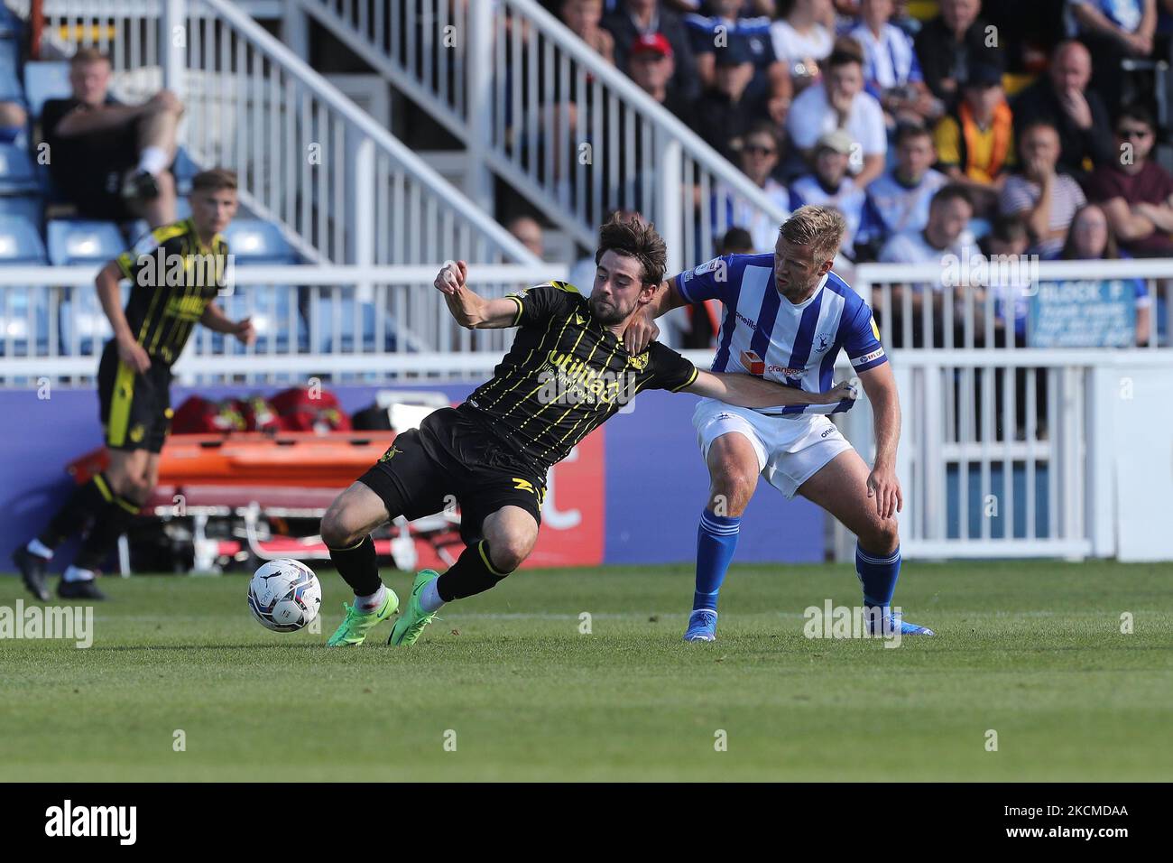 Antony Evans von Bristol Rovers im Einsatz mit Nicky Featherstone von Hartlepool United während des Spiels der Sky Bet League 2 zwischen Hartlepool United und Bristol Rovers am 11.. September 2021 im Victoria Park, Hartlepool, Großbritannien. (Foto von Mark Fletcher/MI News/NurPhoto) Stockfoto