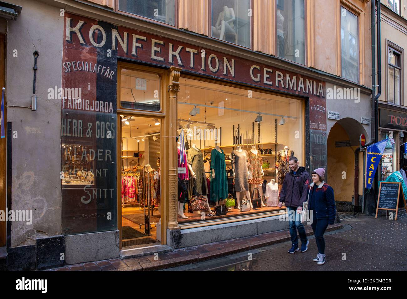 Konfektion Germania Bekleidungsgeschäft in Gamla Stan oder Altstadt von Stockholm, Schweden Stockfoto