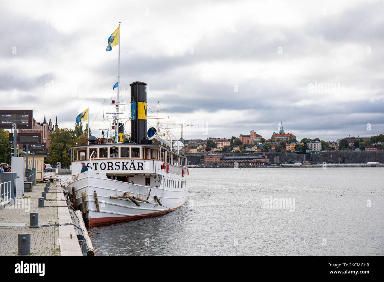 Dampfschiff S/S Storskär in Södra Blasieholmshamnen, Stockholm, Schweden Stockfoto