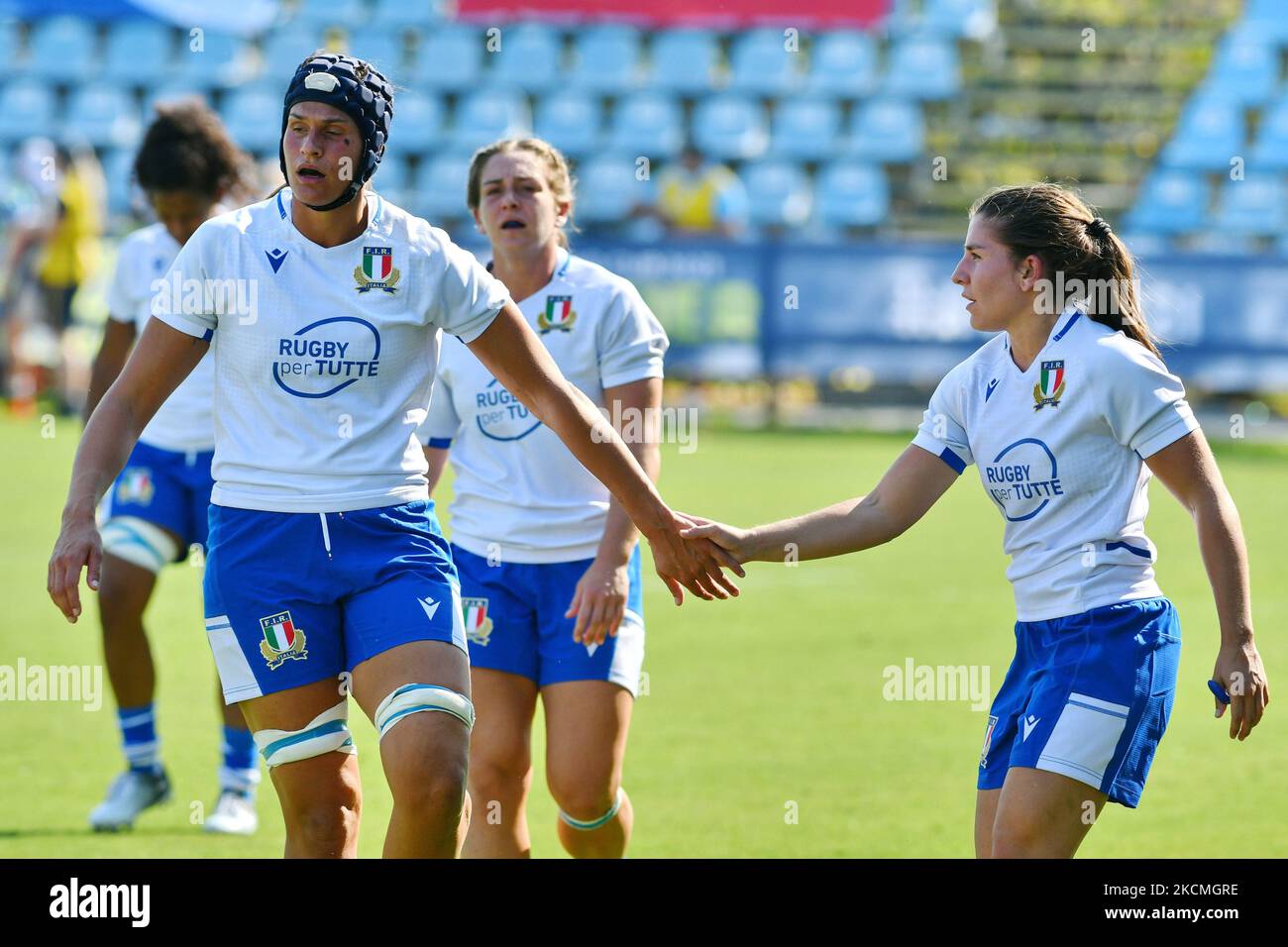 Giordana Duca und Maria Magatti (Italien) während der Rugby-Weltmeisterschaft der Frauen und#39;s Weltmeisterschaft 2022 Qualifikation - Italien gegen Schottland am 13. September 2021 im Lanfranchi-Stadion in Parma, Italien (Foto von Alessio Tarpini/LiveMedia/NurPhoto) Stockfoto