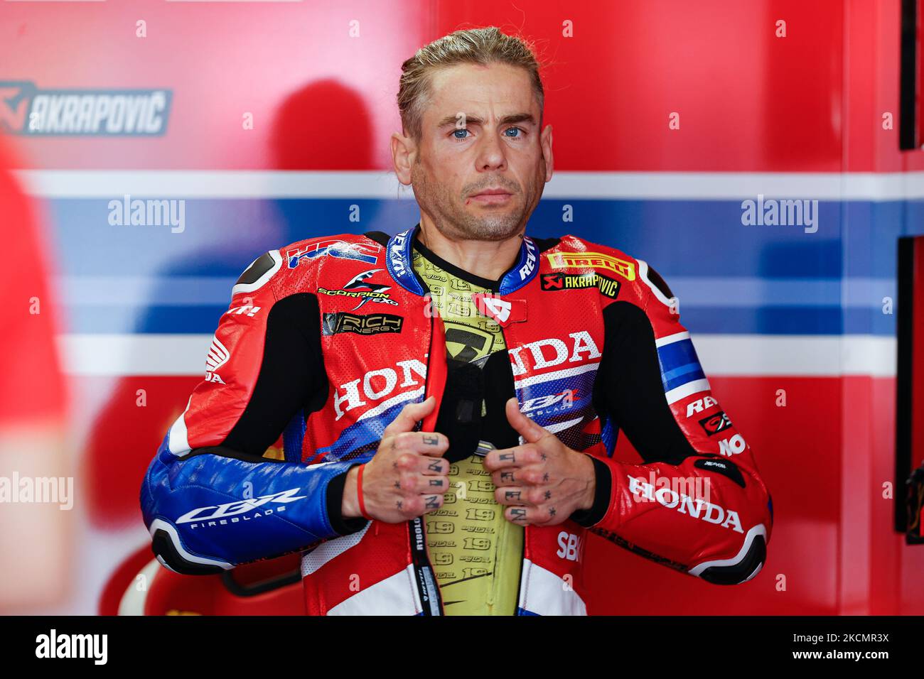 Alvaro Bautista vom HRC Team mit Honda CBR1000 RR-R während der Hyundai N Catalunya WorldSBK Runde der FIM World Superbike Championship auf dem Circuit de Catalunya in Barcelona, Spanien. (Foto von DAX Images/NurPhoto) Stockfoto