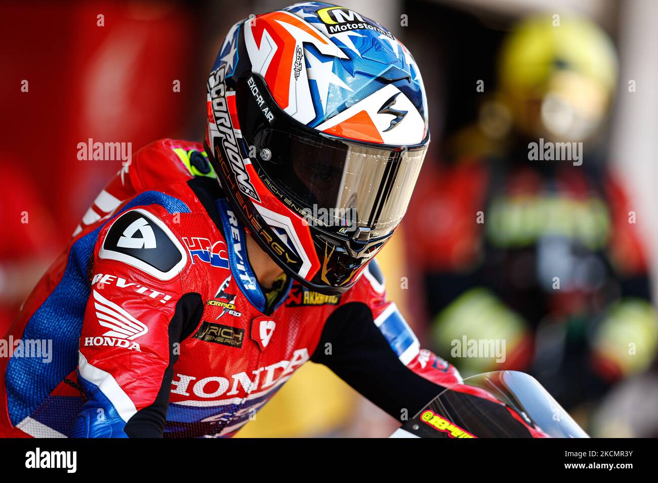 Alvaro Bautista vom HRC Team mit Honda CBR1000 RR-R während der Hyundai N Catalunya WorldSBK Runde der FIM World Superbike Championship auf dem Circuit de Catalunya in Barcelona, Spanien. (Foto von DAX Images/NurPhoto) Stockfoto