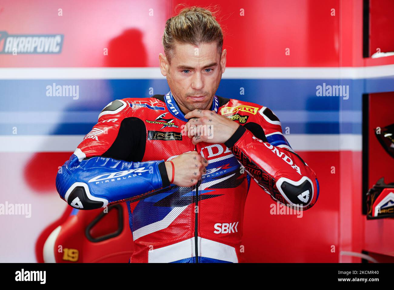 Alvaro Bautista vom HRC Team mit Honda CBR1000 RR-R während der Hyundai N Catalunya WorldSBK Runde der FIM World Superbike Championship auf dem Circuit de Catalunya in Barcelona, Spanien. (Foto von DAX Images/NurPhoto) Stockfoto