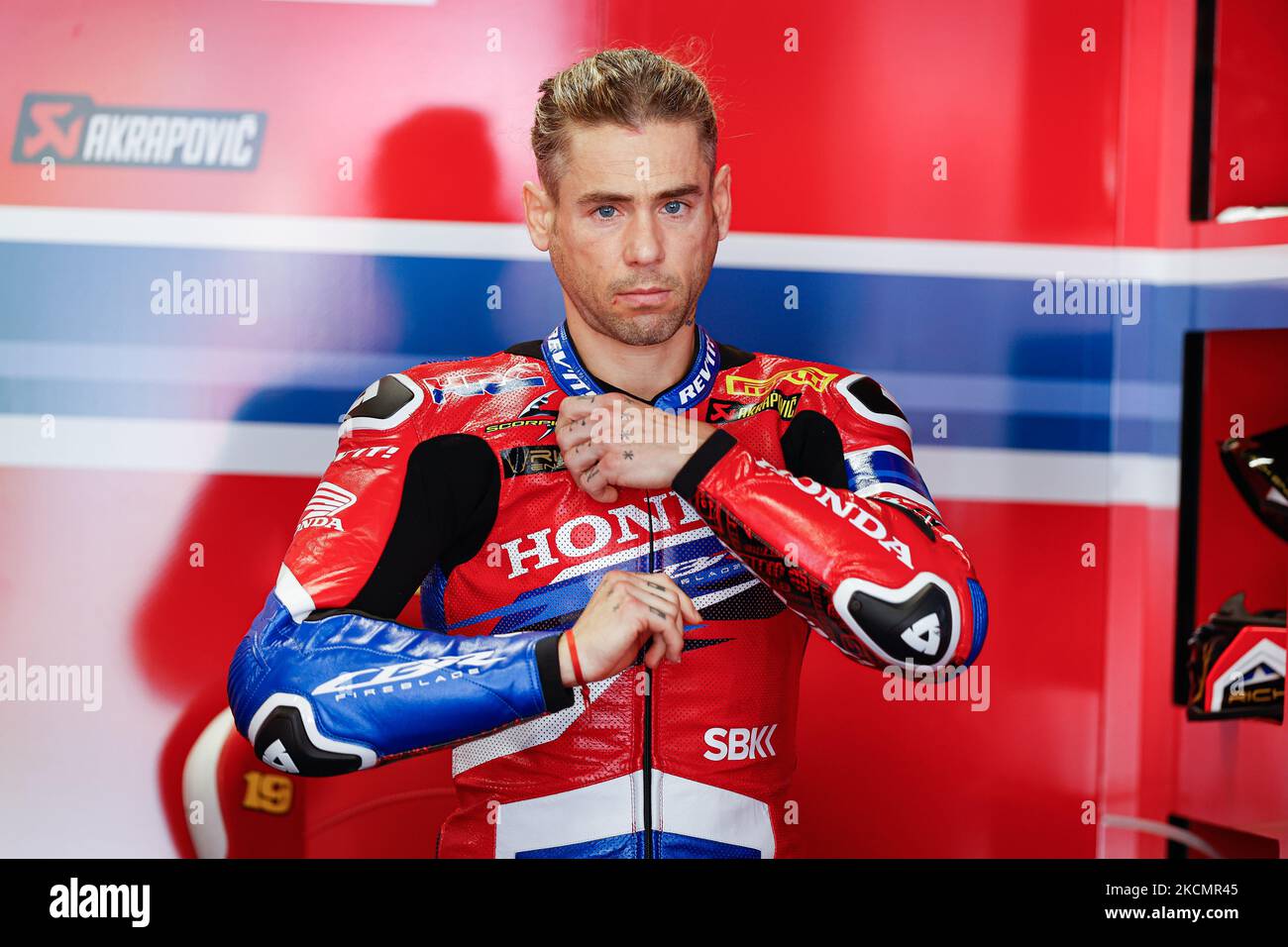 Alvaro Bautista vom HRC Team mit Honda CBR1000 RR-R während der Hyundai N Catalunya WorldSBK Runde der FIM World Superbike Championship auf dem Circuit de Catalunya in Barcelona, Spanien. (Foto von DAX Images/NurPhoto) Stockfoto