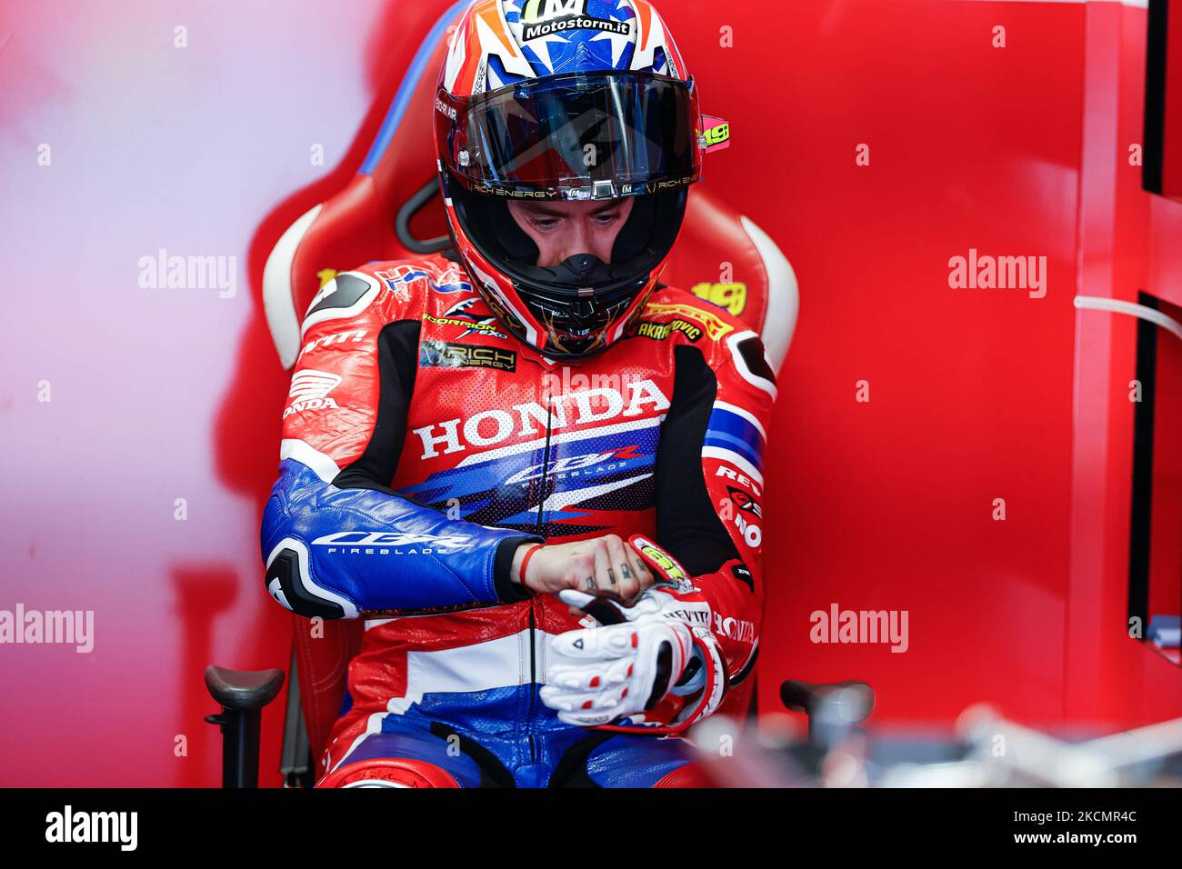 Alvaro Bautista vom HRC Team mit Honda CBR1000 RR-R während der Hyundai N Catalunya WorldSBK Runde der FIM World Superbike Championship auf dem Circuit de Catalunya in Barcelona, Spanien. (Foto von DAX Images/NurPhoto) Stockfoto