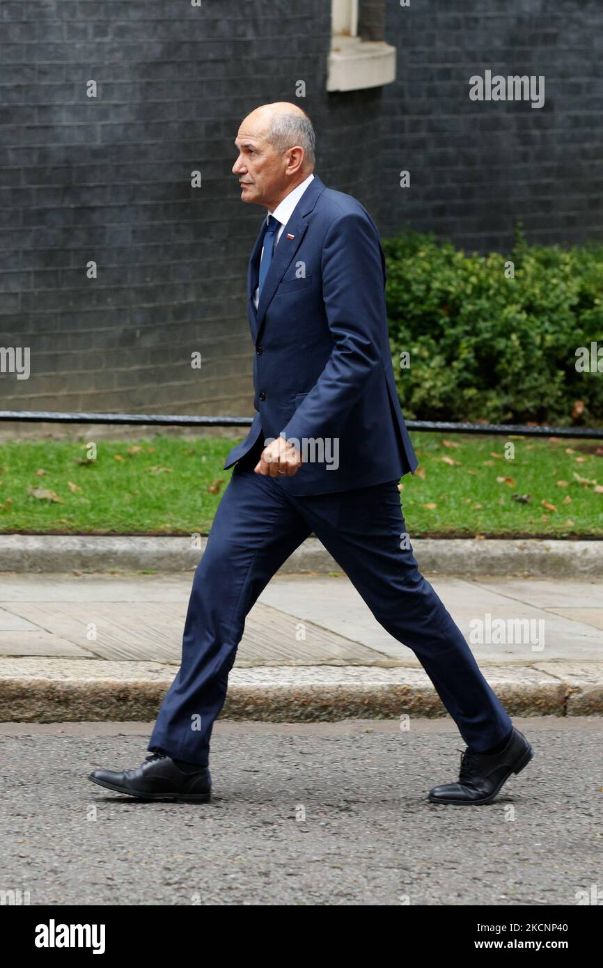 Der slowenische Premierminister Janez Jansa kommt am 30. September 2021 zu einem Besuch des britischen Premierministers Boris Johnson in der Downing Street 10 in London, England. (Foto von David Cliff/NurPhoto) Stockfoto