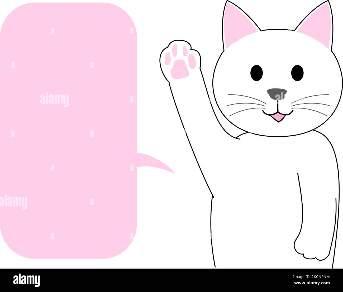 Eine weiße Katze, die die Hand hebt, mit weißem Hintergrund Stockfoto