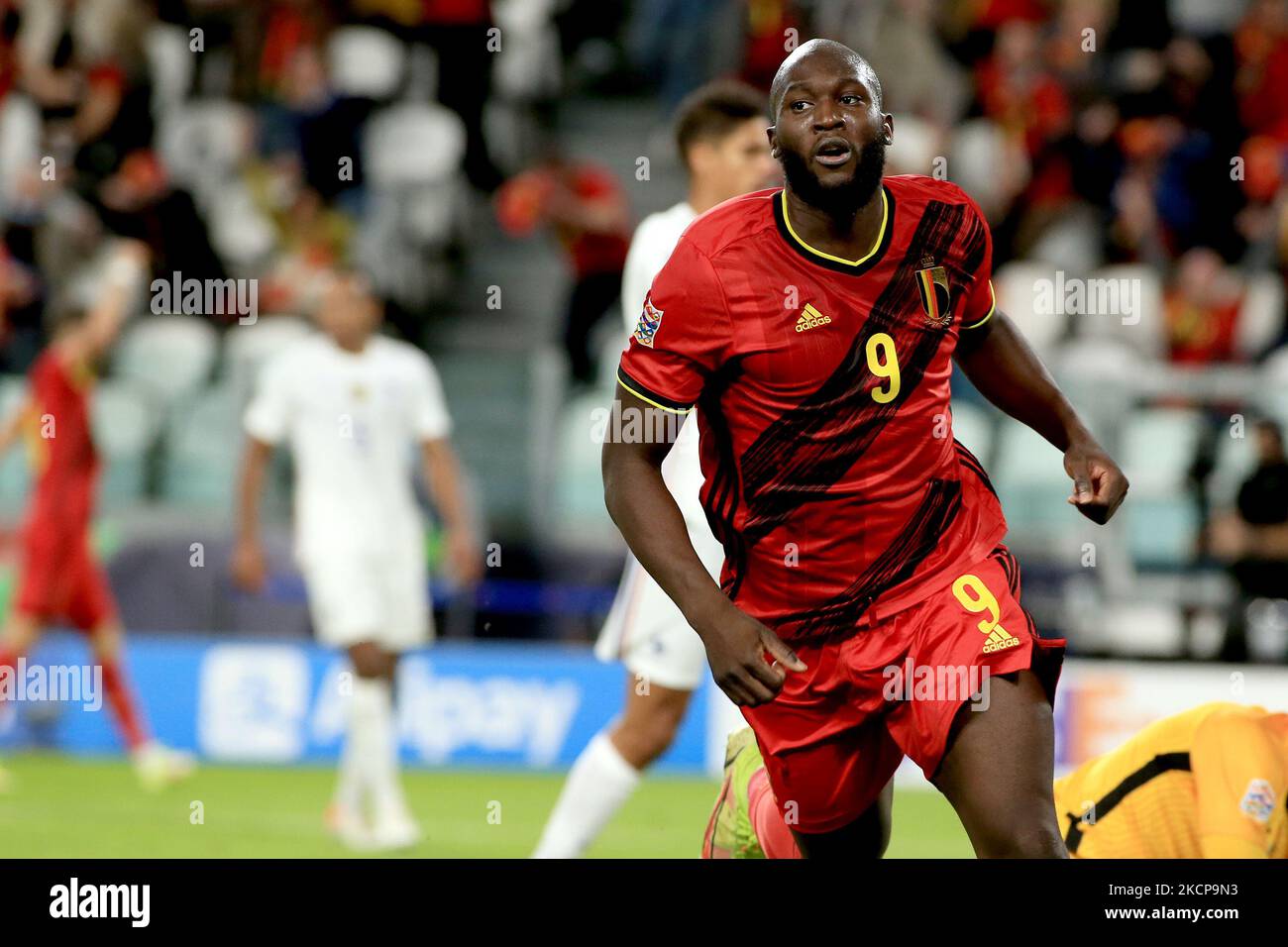 Romelu Lukaku (Belgien) während des Fußballspiels der UEFA Nations League Halbfinale - Belgien gegen Frankreich am 07. Oktober 2021 im Allianz-Stadion in Turin, Italien (Foto: Claudio Benedetto/LiveMedia/NurPhoto) Stockfoto